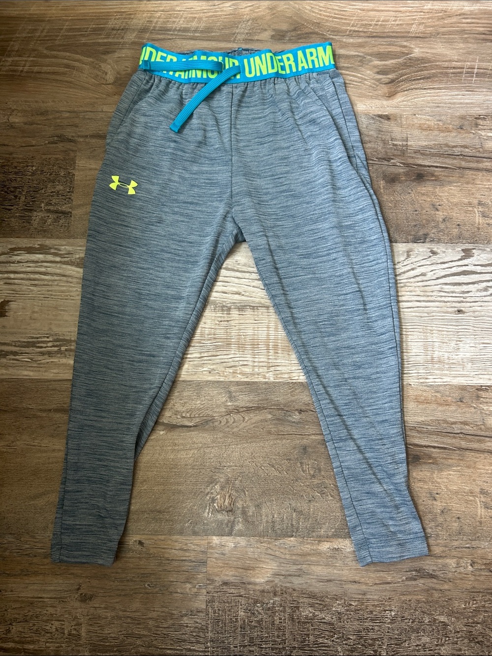 Under Armour Kids Heather Gray Joggers with Neon Yellow Accents XS
